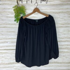 Lauren Ralph Lauren Black Eyelet Boho Peasant Sleeve Blouse